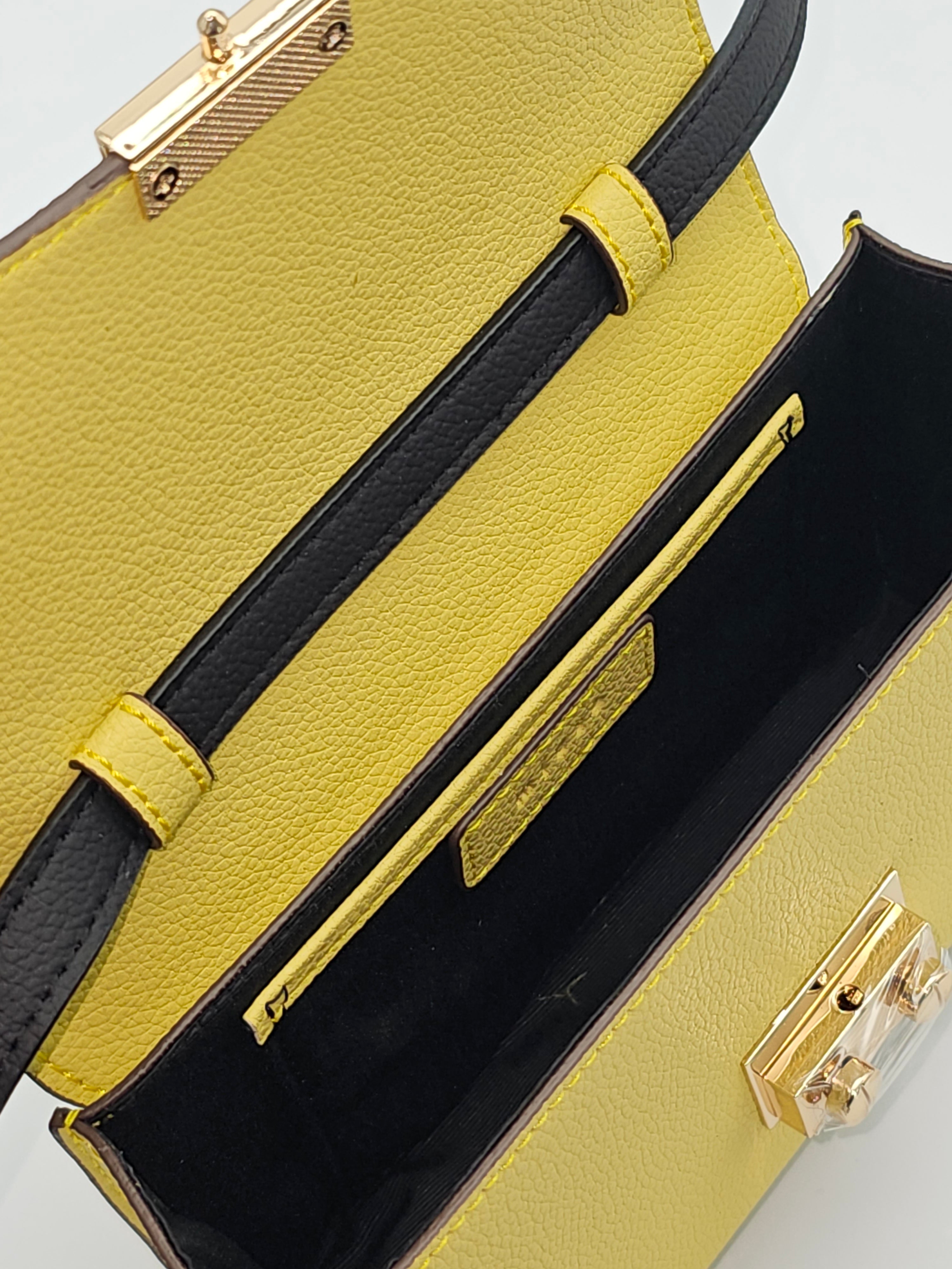 Padlock Top-Handle Bag with Strap - Yellow