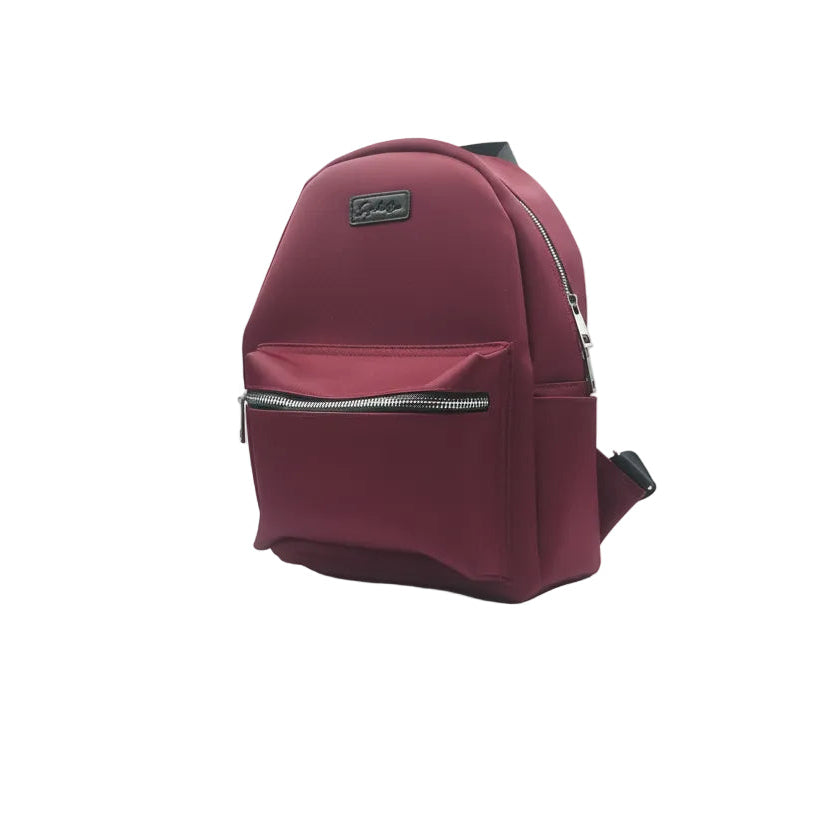 Maroon backpack with a visible brand logo on a white background