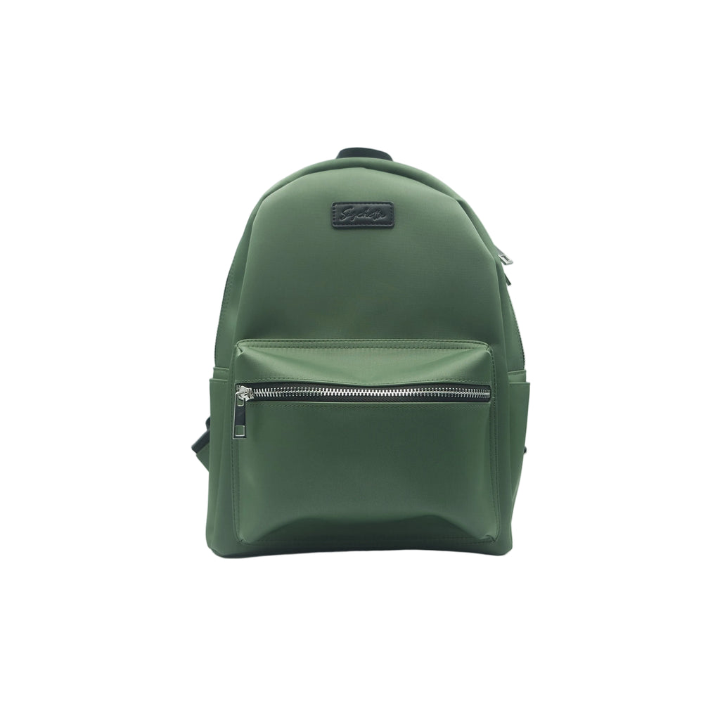 Green backpack on a white background