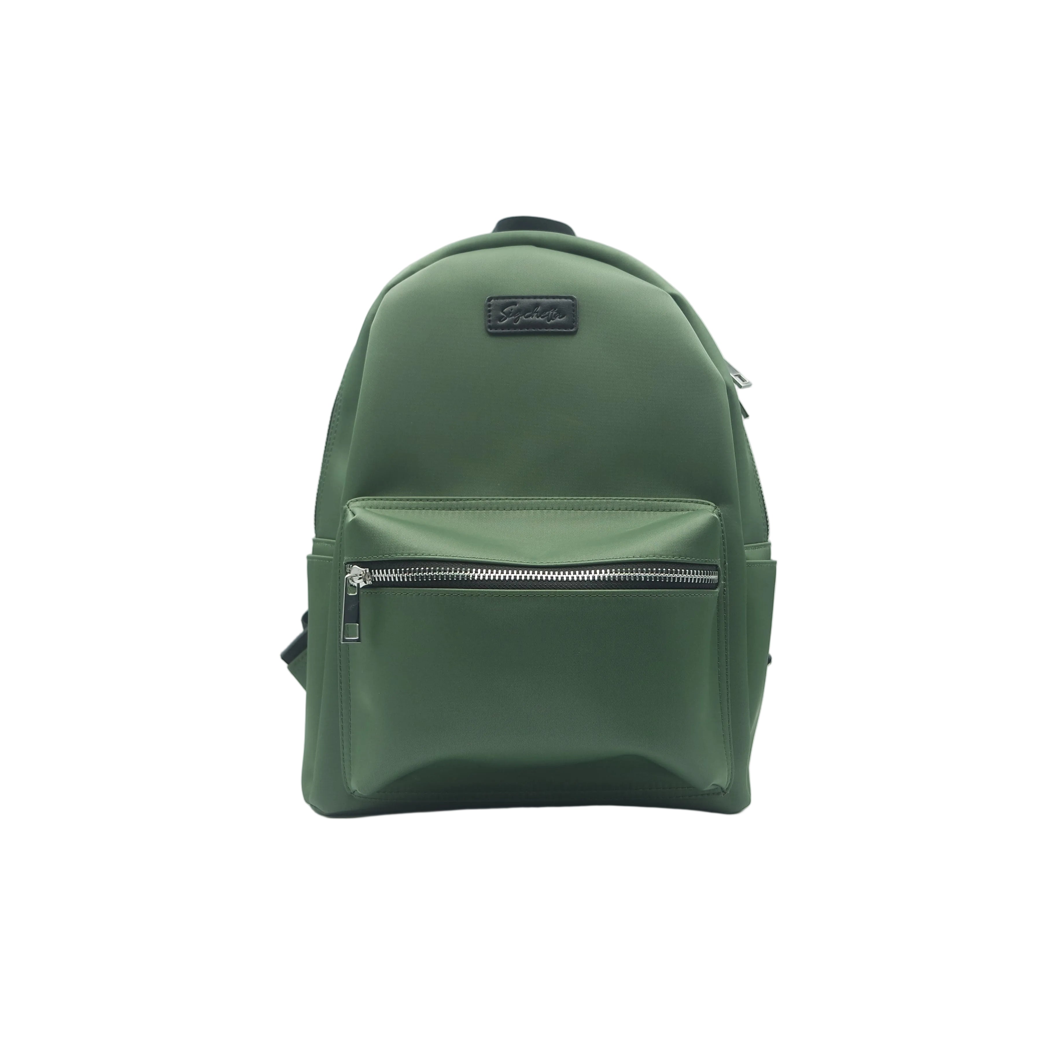 Green backpack on a white background