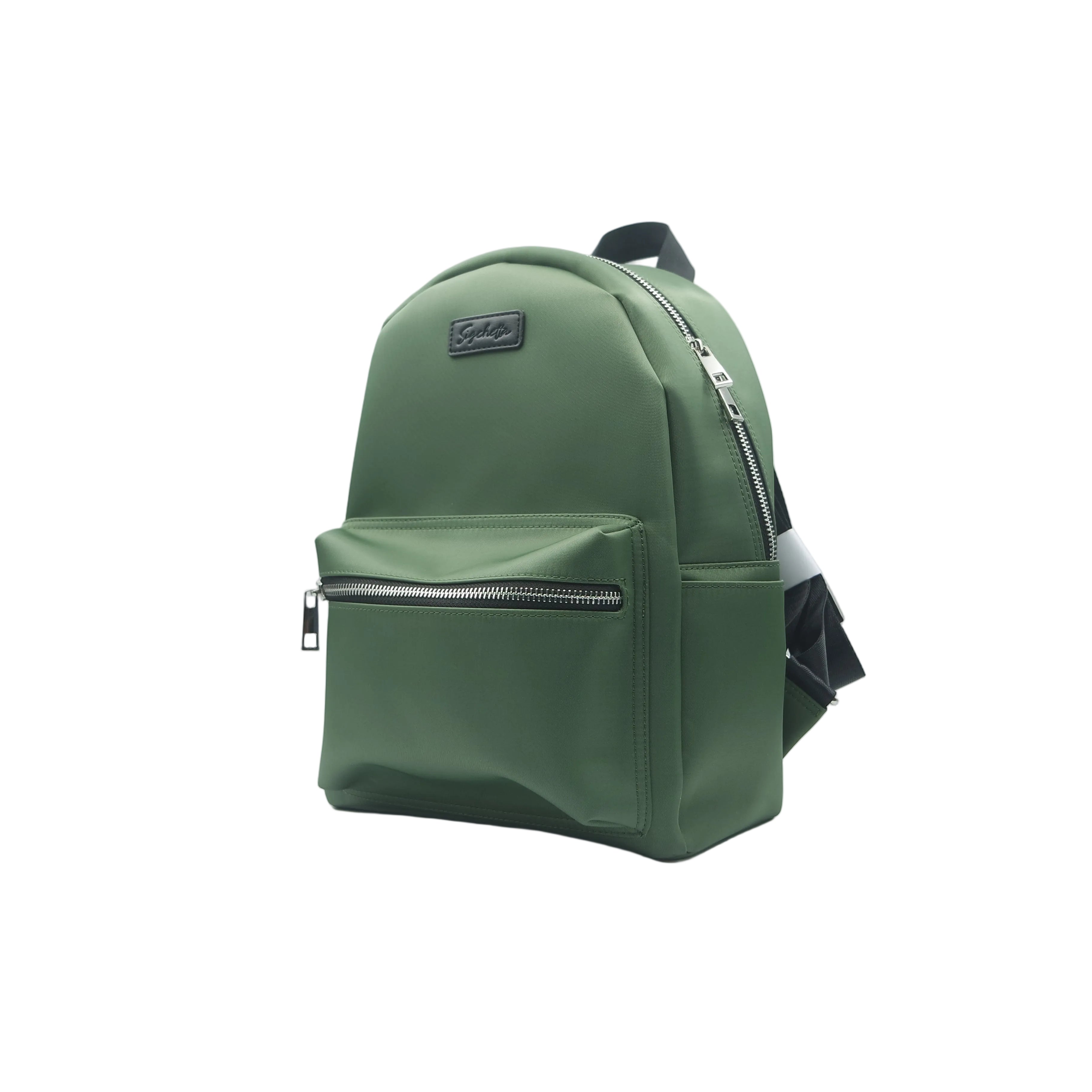 Green backpack on a white background