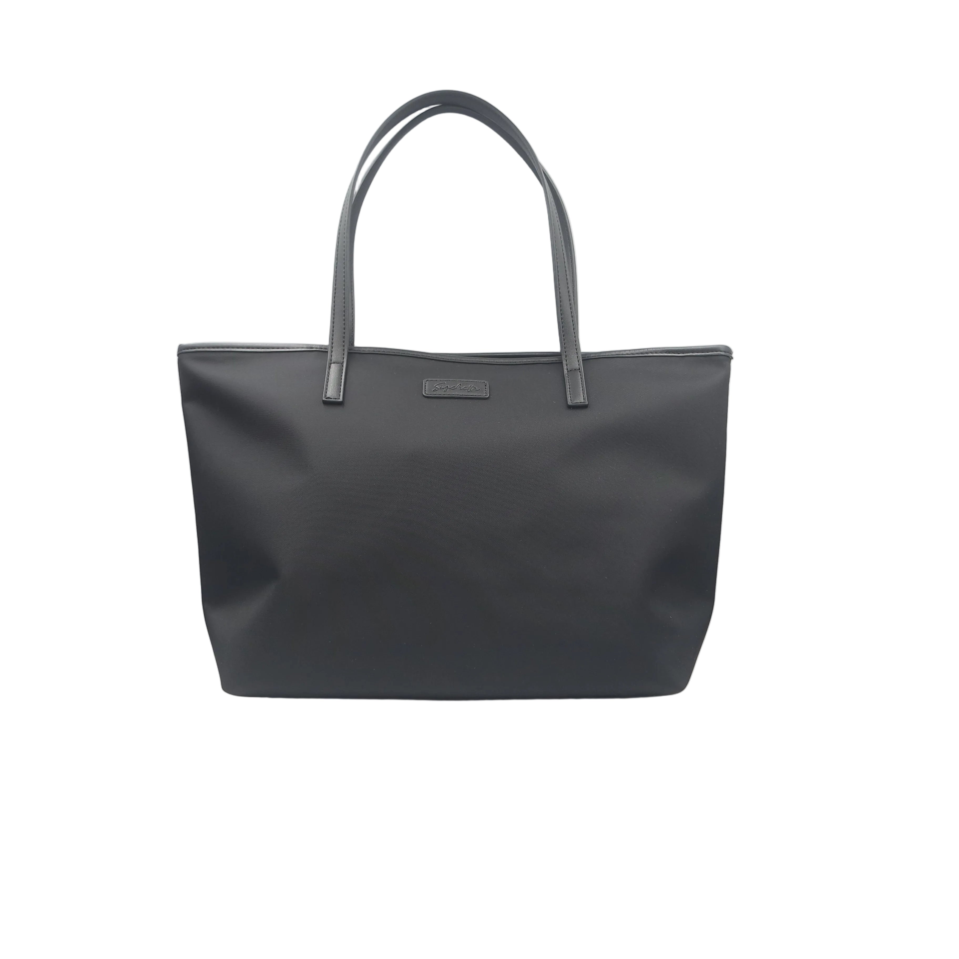 Black handbag on a white background